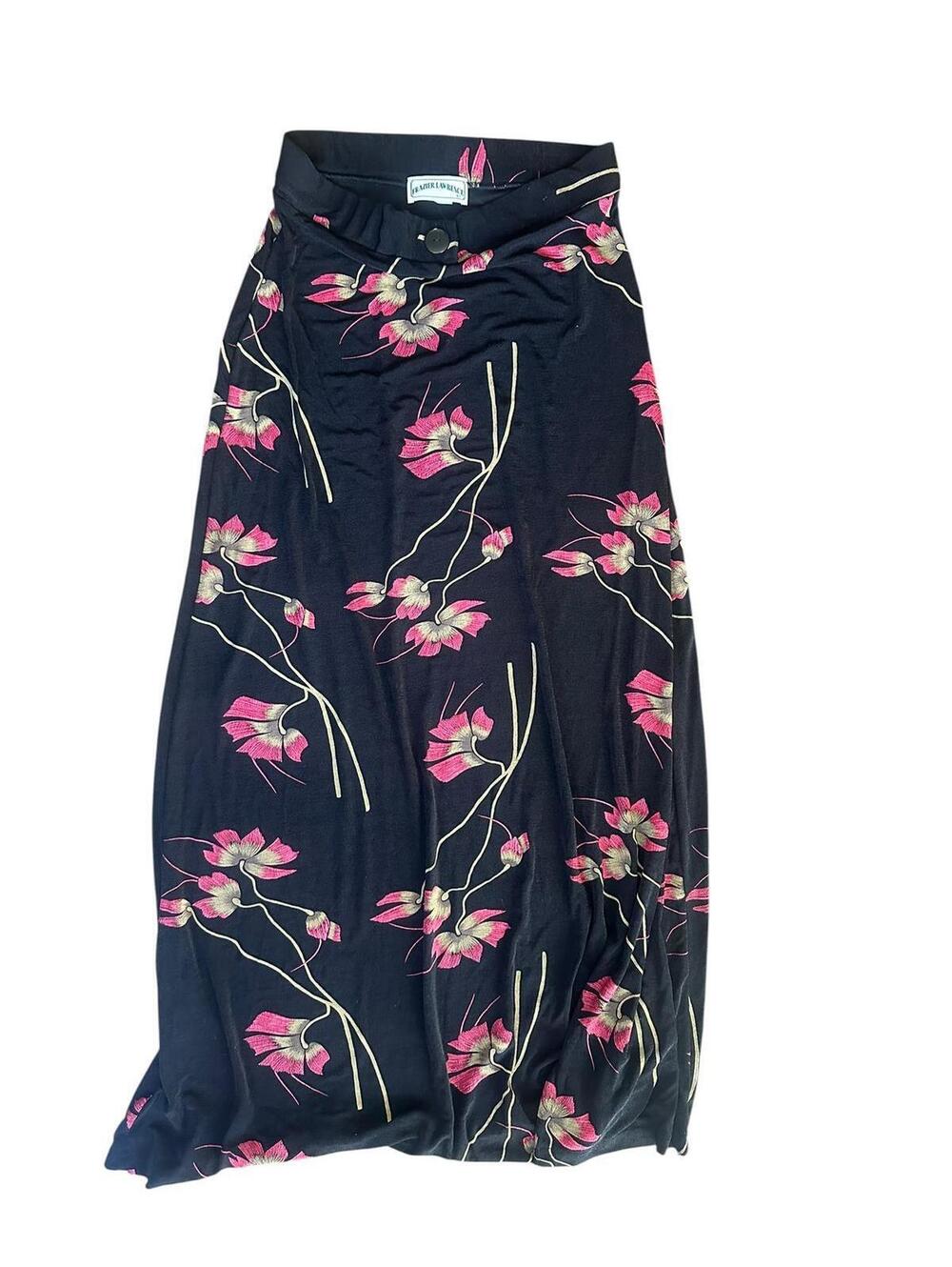 Floral Maxi Skirt in Black with Pink Accents